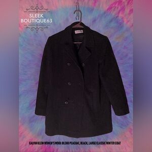 Calvin Klein Women’s Wool-Blend Peacoat, Black, Size Large Classic Winter Coat